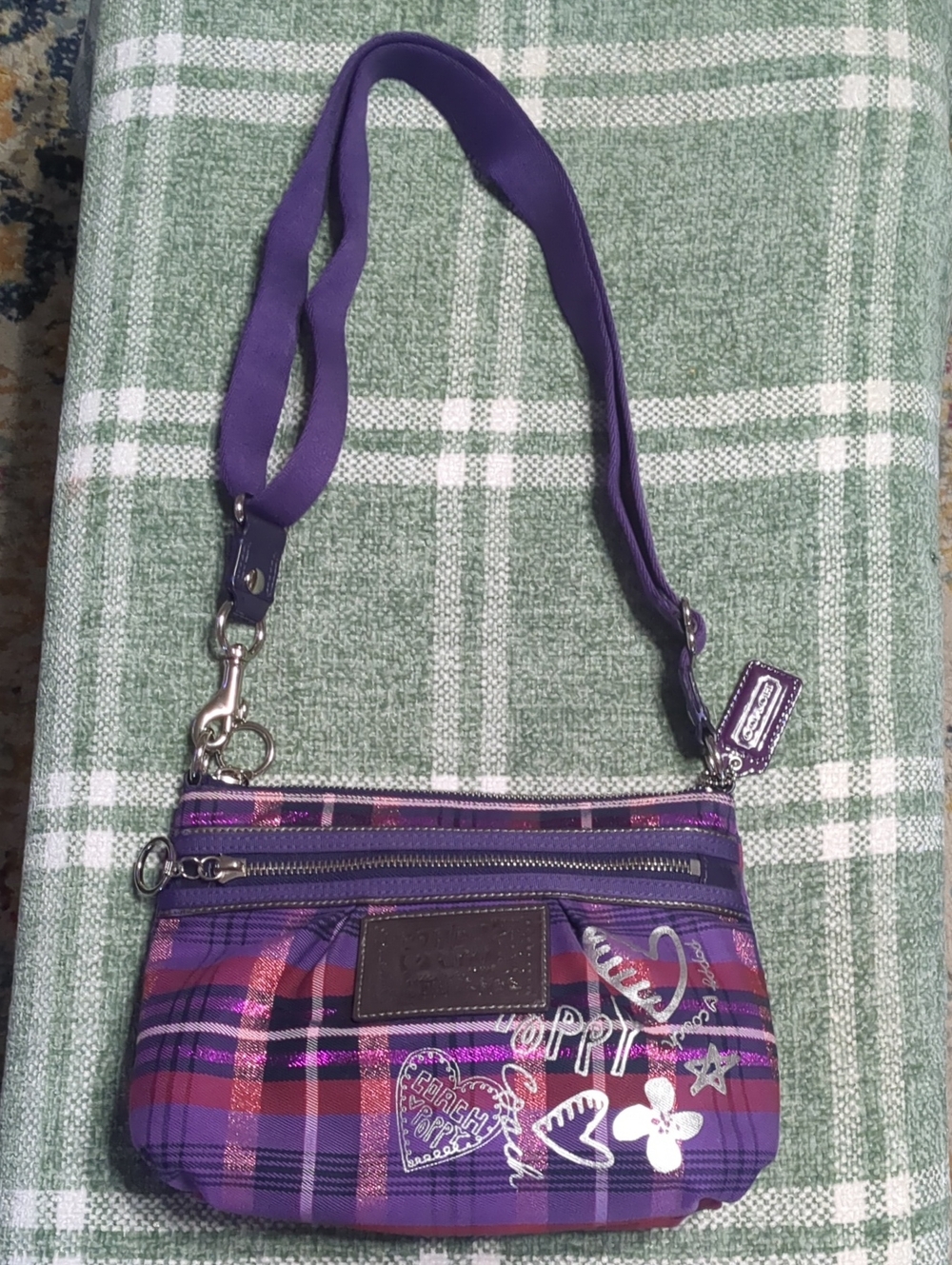 Coach Poppy Tartan Plaid Crossbody Bag Purple Pink Graffiti Archive Y2K NWOT
